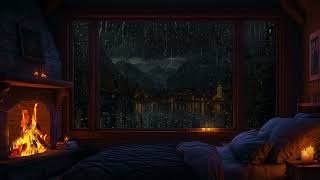 Soft Rain and Cozy Fire Ambience  Perfect for Relaxation Peaceful Sleep and Stress Relief [upl. by Notyalk]