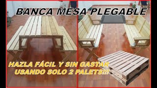 Mesa banca plegable hecha de 2 Palets Paso a paso Folding bench turns into a Table from 2 pallets [upl. by Eislehc]