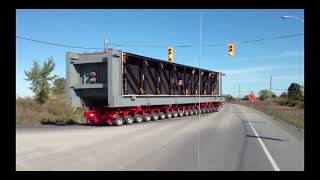 Moving two 220 ton boiler parts on Mammoet SelfPropelled Modular Transporters Bath Ont 2016 [upl. by Nitza]