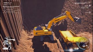 Off side loading soil at parking lot construction simulator Liebherr 956 excavator sanyi srt45 truck [upl. by Lytsirhc662]