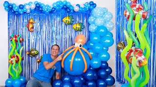 FONDO DEL MAR 🐟SUPER FACIL decoraciones para cumpleaños  como hacer un arco de globos gustavo gg [upl. by Idnym]