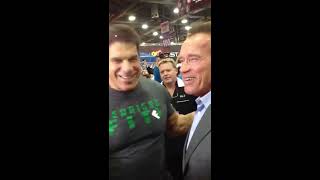 Arnold Schwarzenegger visits Lou Ferrigno at the Arnold expo 2013 [upl. by Ahsiled]