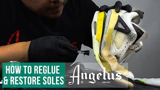 How to Reglue Soles  Air Jordan 4 Tour Yellow Restoration  Angelus Paint [upl. by Hiamerej226]