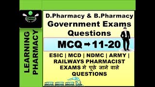 Pharmacy Government Exam Questions MCQ 1120 ESIC  MCD  NDMC  RAILWAYS  ARMY  NAVY Pharmacist [upl. by Antonius]