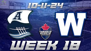 101124 Toronto Argonauts vs Winnipeg Blue Bombers Week 18 CFL Game Audio  Streamcast amp Chat [upl. by Isma682]