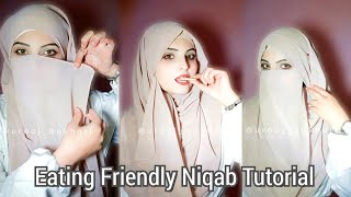 Eating Friendly Niqab Tutorial GeorgetteChiffon Hijab Style  Full Coverage Niqab Style [upl. by Rett]