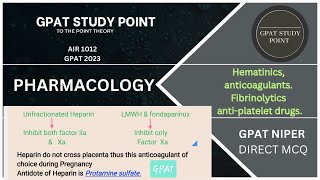 ANTICOAGULANTS  HEMATICS  FIBRINOLYTIC  ANTIPLATELET  pharmacology for gpat 2024 [upl. by Eatnoj]