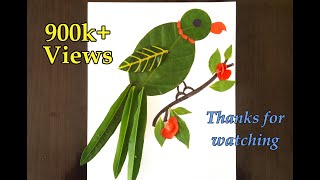 Parrot from LeavesSimple leaf art 💚💚💚 [upl. by Dennis827]