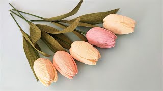 How to Make Tulip from Crepe Paper  Paper Flower [upl. by Clementine]