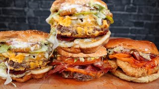 ASMR 30 DOLLAR BURGER BACON CHEDDAR BURGER AND BBQ BACON CHEDDAR CHICKEN SANDWICH [upl. by Bass174]