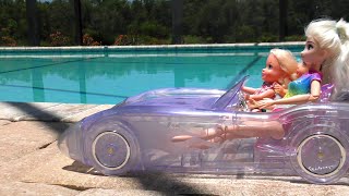 Water car  Elsa amp Anna toddlers  pool fun  Barbie dolls [upl. by Enenaj]