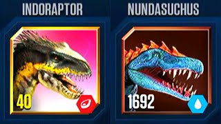 INDORAPTOR VS NUNDASUCHUS  JURASSIC WORLD THE GAME [upl. by Nicolle134]