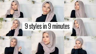 9 STYLES IN 9 MINUTES   Hijab tutorial for beginners [upl. by Sitarski]