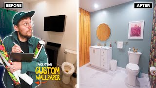 I Makeover my Nasty Bathroom w Custom Wallpaper [upl. by Garibald141]