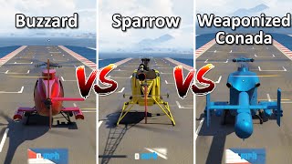 Buzzard Vs Sparrow Vs Weaponized Conada  Which is Best GTA online San Andreas Mercenaries Update [upl. by Joya]