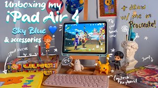 iPad Air 4 Sky Blue Unboxing 💙  Playing Genshin Impact Drawing on Procreate  PH 🇵🇭 [upl. by Notslar]