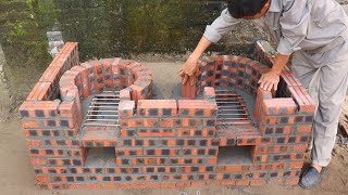 DIY Traditional Firewood Stove  Build Bouble Kitchen Easy From Brick and Cement [upl. by Rockefeller564]