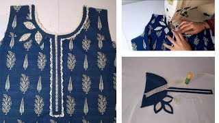 Trending neck cutting and stitching  round neck design with joint amp shuttle lace [upl. by Kepner]