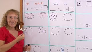 Kindergarten addition lesson learn to write sums with  and [upl. by Capwell]