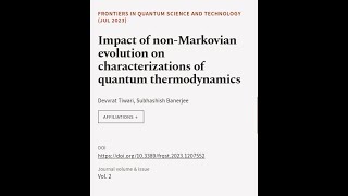 Impact of nonMarkovian evolution on characterizations of quantum thermodynamics  RTCLTV [upl. by Dowski]