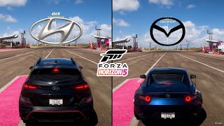 Forza Horizon 5  Hyundai Kona N 2022 vs Mazda MX5 Miata RF 2022 Performance and Sound Comparison [upl. by Ayahsal]