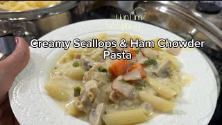 Creamy Scallops amp Ham Pasta recipe  match na match sobrang sarapppp [upl. by Oraneg]