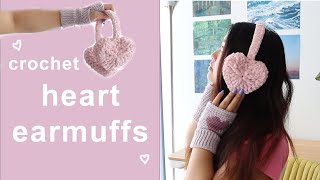 how to crochet HEART EARMUFFS  step by step tutorial [upl. by Sacul]