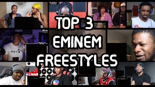 REACTORS GOING CRAZY  TOP 3 Eminem freestyles of all time  UNCUT EMINEM REACTION MASHUP [upl. by Dimond]