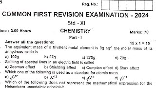 11th EM Chemistry First Revision Exam Original Question paper 2024 [upl. by Uaerraj]