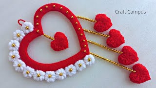 Heart Shaped Wall Hanging  DIY Easy Woolen Wall Hanging Craft Ideas  Heart Shaped Wall Decor [upl. by Eaneg229]