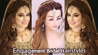 Engagement Bridal Hairstyles l curly hairstyles l wedding hairstyles l maang tikka hairstyles [upl. by Ynohtnacram]