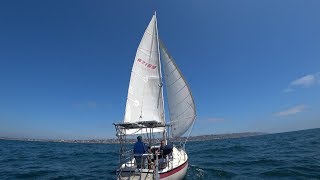 Learning to Sail How to Sail Downwind using the Traveler Preventer and Whisker pole [upl. by Anilrats964]