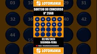 Resultado do Sorteio da Lotomania Concurso 2668 shorts [upl. by Tildy653]