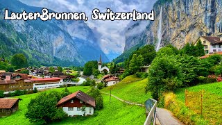 Lauterbrunnen Switzerland walking tour 4K  most beautiful Swiss village  Paradise on Earth [upl. by Rusel]