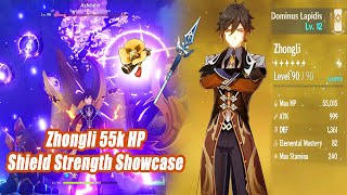 Zhongli 55k HP Tenacity amp Tassel Shield Strength All Boss Test  Genshin Impact [upl. by Kilah]