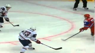 Andrei Makarov amazing save on Gaudreau vs USA  WJC 2013 Dec 28th 2012 [upl. by Allbee]