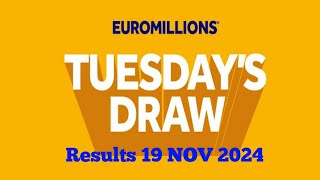 Euromillions Draw Live results 19 November 2024  euromillions live tonight [upl. by Eniger]