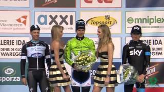 E3 Harelbeke 2014  Peter Sagan  podium girl warns Peter [upl. by Ayanad]