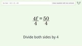 Linear equation with one unknown Solve 4f362 stepbystep solution [upl. by Nomyt]