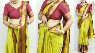 How to wear a cotton silk saree draping perfectly  vary easy steps for beginners  saree draping [upl. by Jane252]