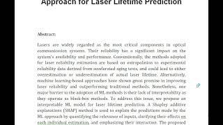 An Interpretable Machine Learning Approach for Laser Lifetime Prediction [upl. by Wildon]