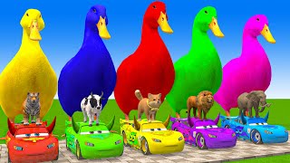 5 Giant Duck CartoonCowElephantGiraffeTigerLion Paint Wild Animals Crossing Fountain Animation [upl. by Eleda771]