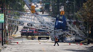 Crane collapse adds to chaos as crews battle massive fire in BC neighbourhood [upl. by Eigram]