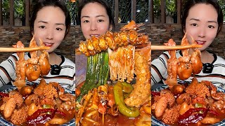 Eating Chinese Food Mukbang  Fish Eggs Stew  Chinese Street Food Skewers  Big Bite ASMR video [upl. by Plante]