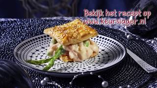 Keurslager recept  Tompouce met ragout hamblokjes en groene asperges [upl. by Aleekat440]