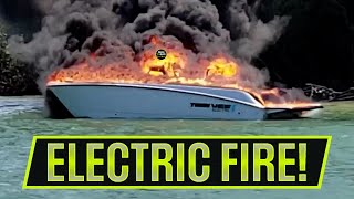 ELECTRIC BOAT EXPLODES IN FLAMES  BOAT FAIL  ROUGH INLETS  Boats at Jupiter Inlet [upl. by Nebuer]