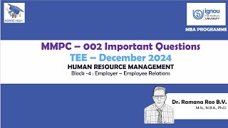 MMPC 002 Important Questions  Human Resource Management  Block 4  IGNOU MBA [upl. by Schoenfelder826]