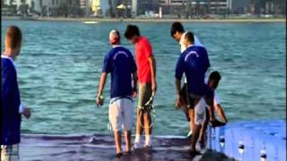 Federer Nadal Hit Tennis Balls On Court In Doha Bay [upl. by Tish]