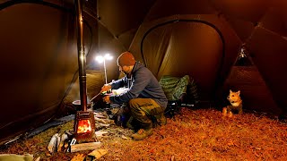 Hot Tent Winter Camping In Snow and Rain [upl. by Adlog]