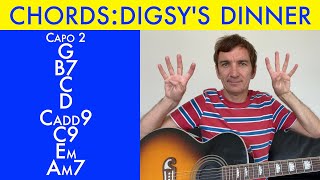 How to play Digsys Dinner chords By Oasis on acoustic guitar Song with 8 chords [upl. by Lorine573]